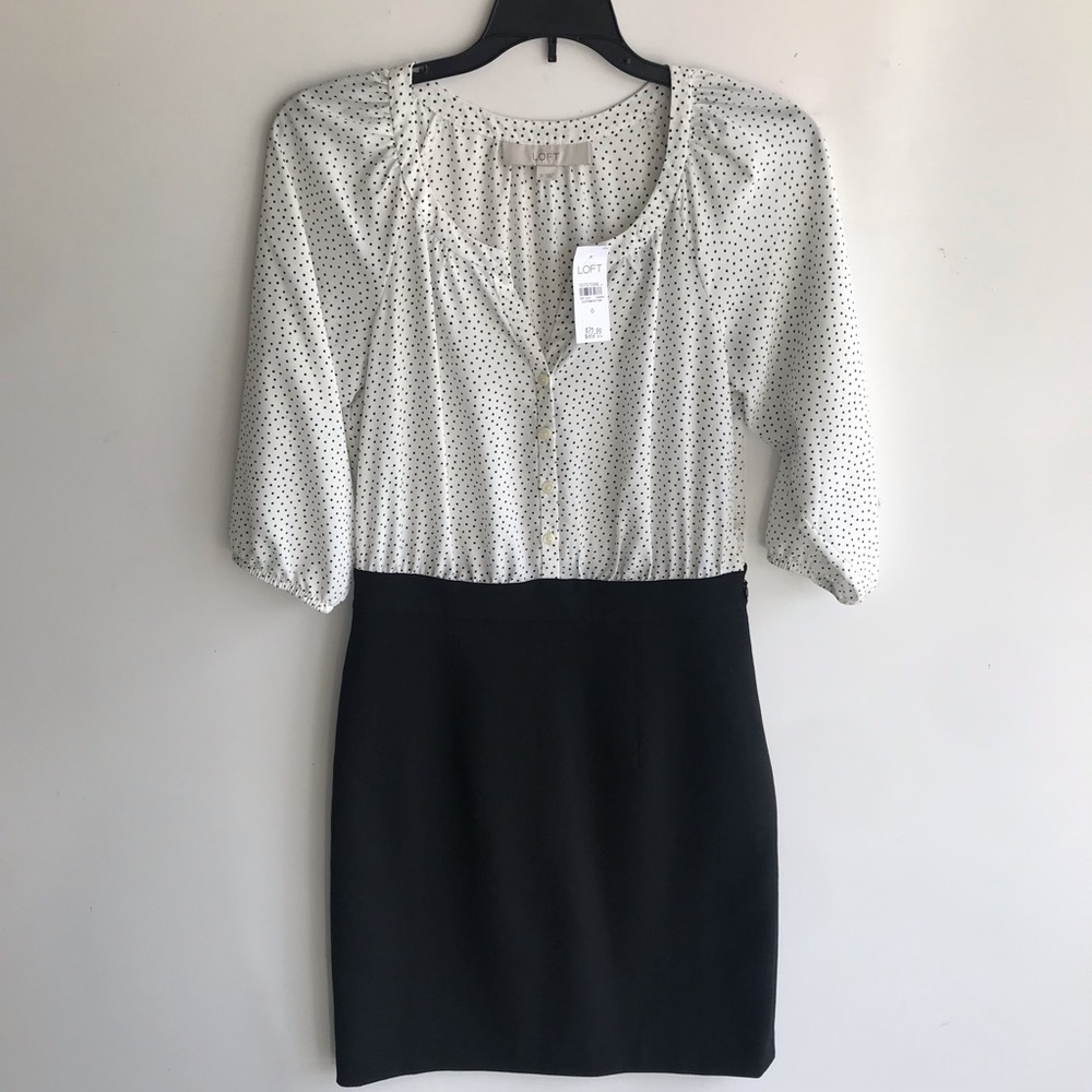 LOFT NWT  career stretch knit dress size 0 wiggle Y2K black white